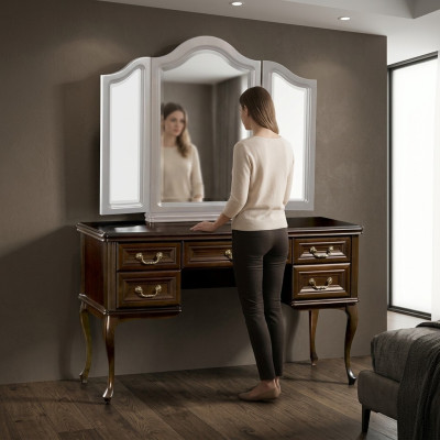 Tavolo trucco con specchio, consolle di lusso, comò, camera da letto, barocco, rococò