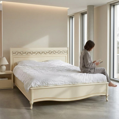Letto Imbottito Design di Lusso, Letti Matrimoniali in Hotel in Legno Nuovo Bianco Colori