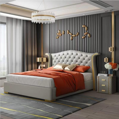Letti di lusso in pelle 180x200, camere da letto, scaffali Chesterfield.