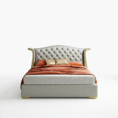 Letti di lusso in pelle 180x200, camere da letto, scaffali Chesterfield.