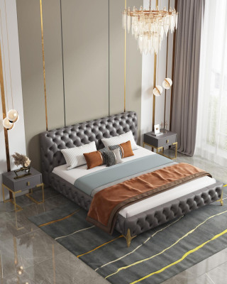 Letto Chesterfield Imbottito Design di lusso Letti matrimoniali di lusso per hotel Nuovo hotel di lusso