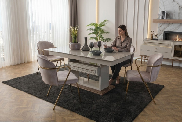 Tavolo da pranzo Tavolo da pranzo Tavoli Moderni Designer per la sala da pranzo Nuovo Beige  Mesa de comedor Mesa de comedor Mesas modernas de diseño para comedor Nuevo Beige