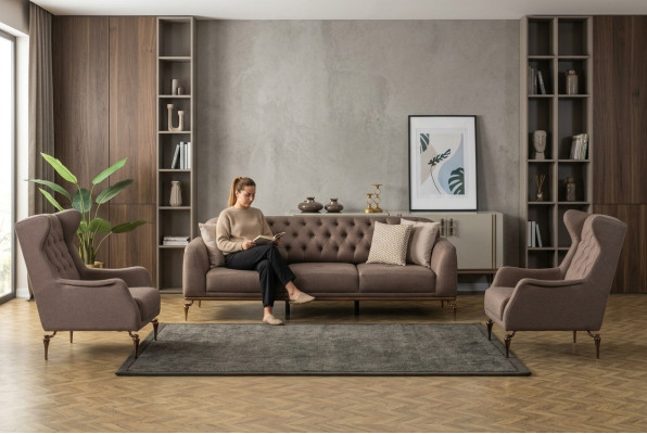 Beige Chesterfield divano soggiorno set divano 3+1 posti di lusso Nuovo