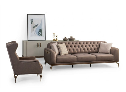 Beige Chesterfield divano soggiorno set divano 3+1 posti di lusso Nuovo