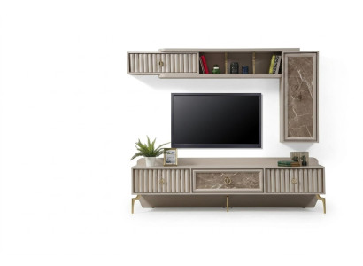 Designer parete attrezzata moderna in legno di lusso con scaffali, eleganti mobili da soggiorno.