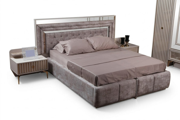 Taupes Schlafzimmer Set Designer Möbel Doppelbett Nachttische Holzmöbel  Set da camera da letto Taupes Mobili da designer Letto matrimoniale Comodini Mobili in legno