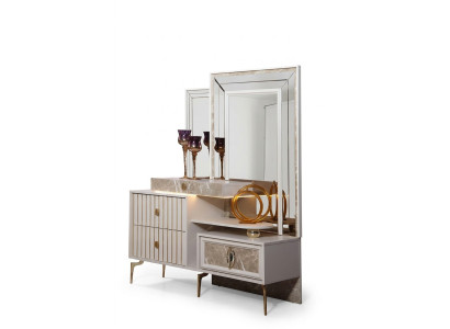 Tavolo da trucco bianco da camera da letto designer in legno con specchio nuovo.