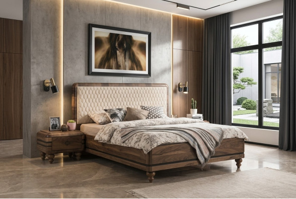 Camera da letto Mobili Letto di lusso Design 2x Comodini Letto matrimoniale 3pz