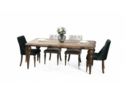 Classico set da pranzo in legno per sala da pranzo, tavolo da pranzo con 6 sedie imbottite, set da 7 pezzi.