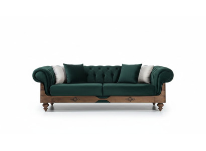 Divano Chesterfield a tre posti verde per il soggiorno.