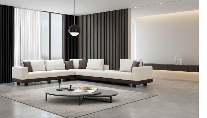 Soggiorno Divano angolare di lusso a L in tessuto con struttura in legno elegante