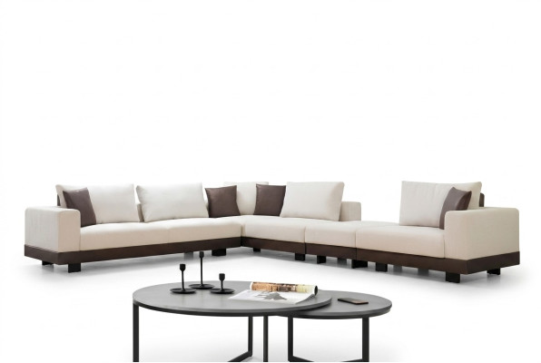Soggiorno Divano angolare di lusso a L in tessuto con struttura in legno elegante