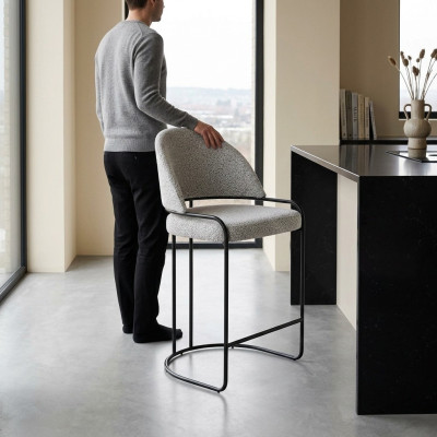 Sgabello grigio con piedi in acciaio inossidabile Sedia da pranzo Sgabelli di design alti