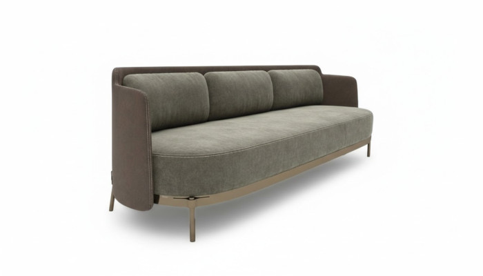 Divano moderno a 3 posti per soggiorno in tessuto imbottito di lusso, lunghezza 228 cm.