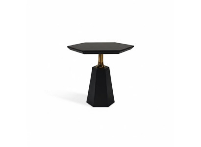 Elegante tavolino nero esagonale da salotto.