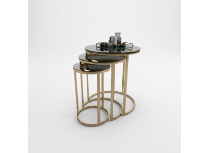 Tavolo Tavolino nero Set 3x Tavolini da salotto Forma rotonda Tavoli da soggiorno