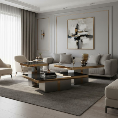 Set di tavolini quadrati di lusso 3x per soggiorno, mobili da salotto