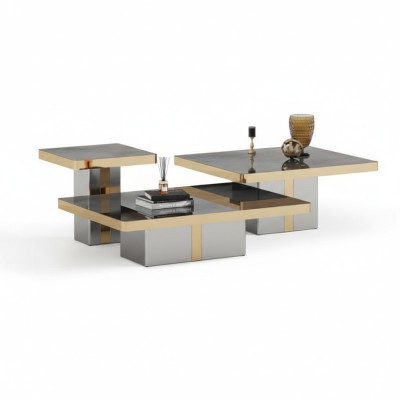 Set di tavolini quadrati di lusso 3x per soggiorno, mobili da salotto