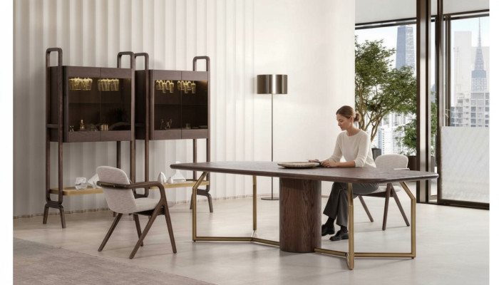 Mobili per ville di lusso - set da pranzo per sala da pranzo completo con tavolo e 4 sedie, credenza a 7 pezzi.