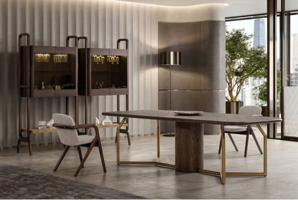 Mobili per ville di lusso - set da pranzo per sala da pranzo completo con tavolo e 4 sedie, credenza a 7 pezzi.