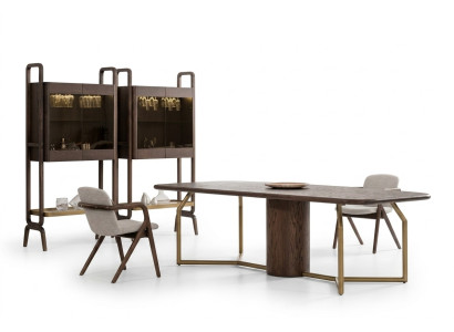 Mobili per ville di lusso - set da pranzo per sala da pranzo completo con tavolo e 4 sedie, credenza a 7 pezzi.
