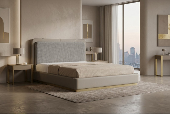 Camera da letto Beige Letto in legno Design moderno 180x200 Letti di design Mobili