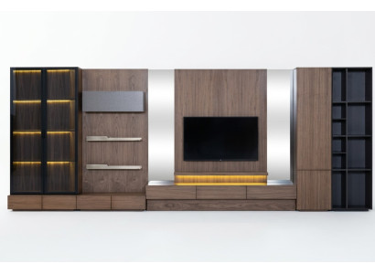 Mobile soggiorno parete attrezzata in legno marrone mobili TV nuovo XXL 530 cm.