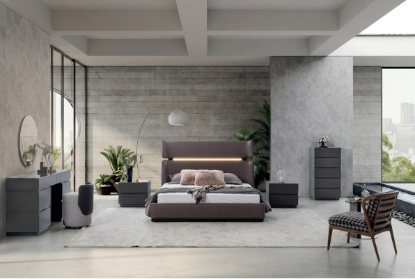 Moderno set da camera da letto 6 pezzi letto 2 comodini comò con specchio