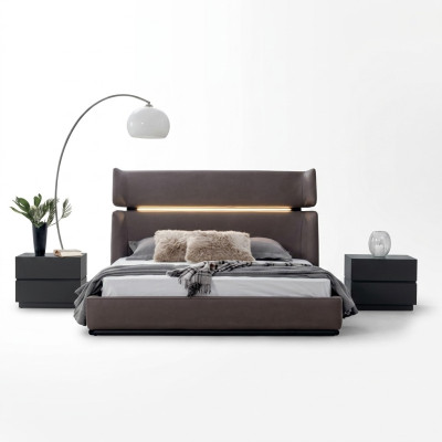 Camera da letto di lusso con letto e 2 comodini, design moderno.