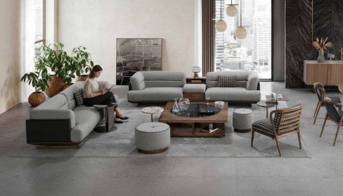 Set da soggiorno di lusso con divano e poltrona design moderno, set di divani 6 pezzi.