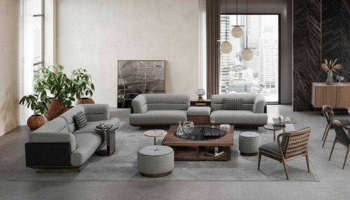 Set da soggiorno di lusso con divano e poltrona design moderno, set di divani 6 pezzi.