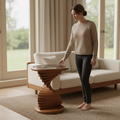 Tavolino da salotto di design moderno in legno con scale.