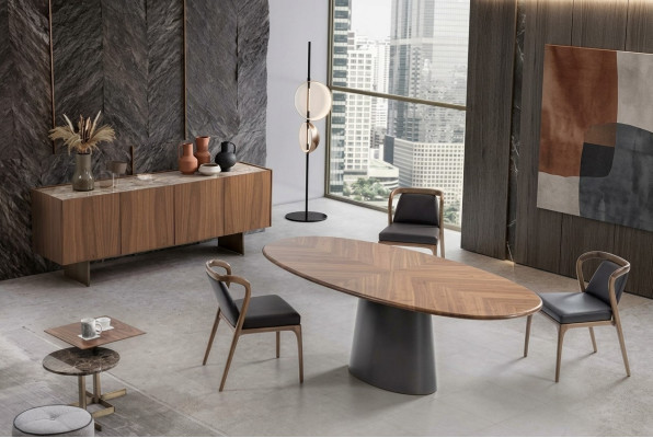 Set da pranzo di lusso con tavolo da pranzo dal design moderno, 6 sedie e 2 tavolini.