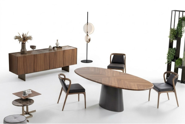 Set da pranzo di lusso con tavolo da pranzo dal design moderno, 6 sedie e 2 tavolini.