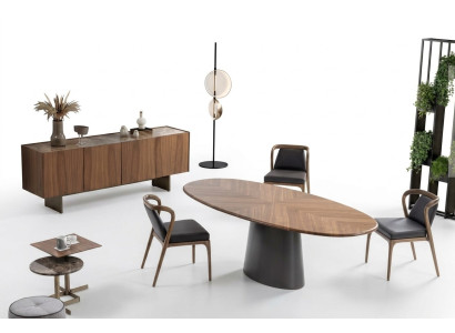 Set da pranzo di lusso con tavolo da pranzo dal design moderno, 6 sedie e 2 tavolini.