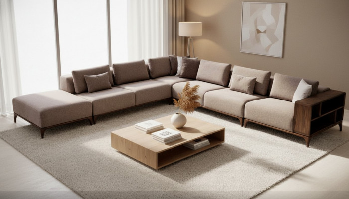 Soggiorno divano angolare a L in legno moderno design di lusso angolare divano a L.