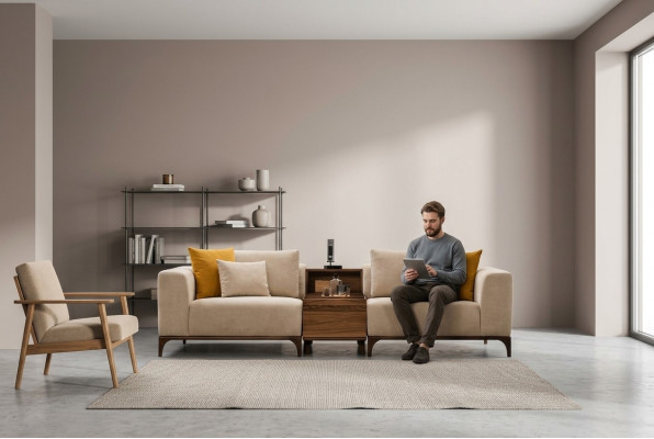 Divano soggiorno di lusso design moderno legno con tessuti due posti.