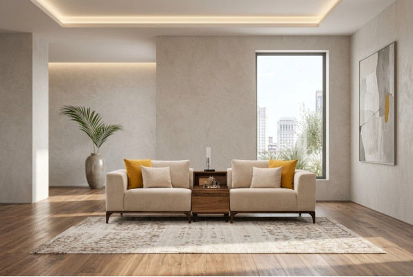 Divano soggiorno di lusso design moderno legno con tessuti due posti.