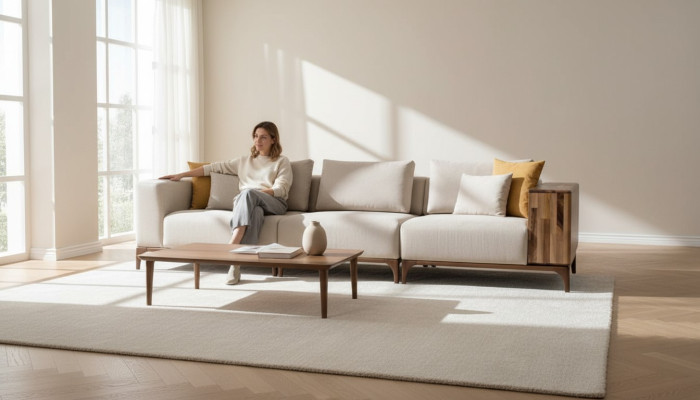 Divano da soggiorno di lusso Modern design in legno con tessuto a tre posti