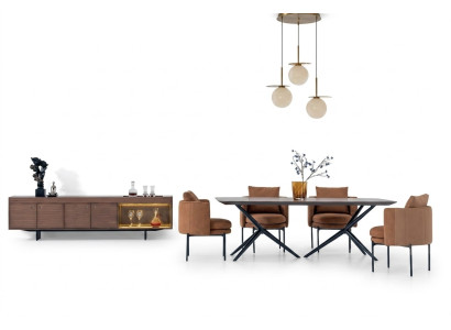 Set da sala da pranzo moderno con tavolo, 4 sedie e credenza, set da designer di lusso.