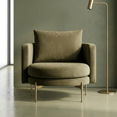 Poltrona da soggiorno design moderno in legno con tessuto rotonda lounge club