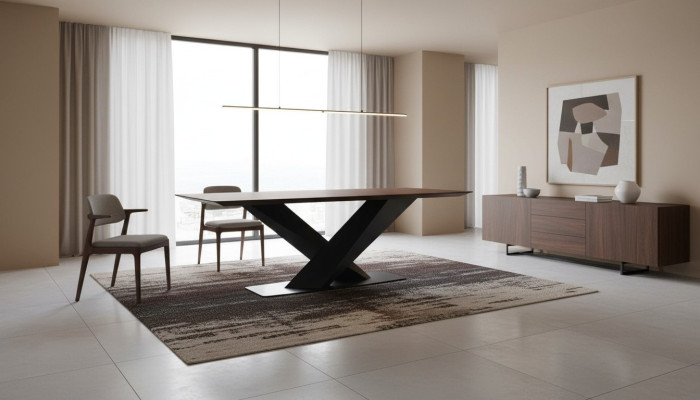 Tavolo da pranzo marrone, tavoli da pranzo moderni di lusso, tavolo elegante di design.
