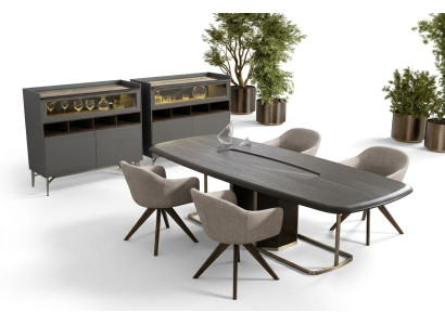 Set da pranzo di lusso in legno moderno con tavolo da pranzo e 4 sedie, completo di credenza.
