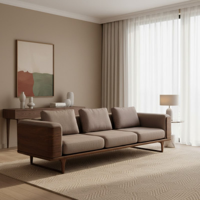 Sofà da soggiorno di lusso design moderno in legno con tessuto 270cm Grandi divani