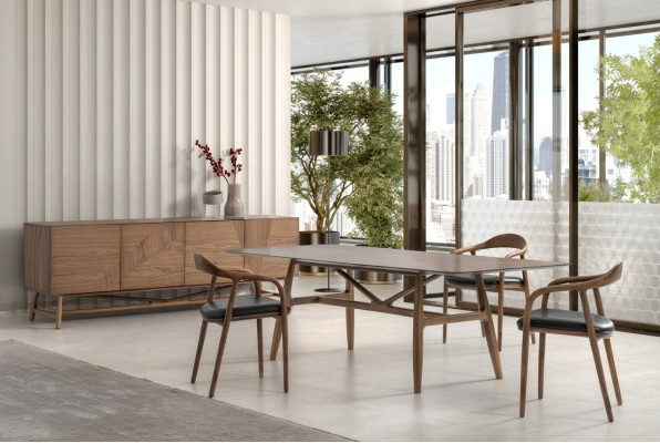 Set da pranzo di lusso 6 pezzi, set da pranzo con tavolo e 4 sedie con credenza