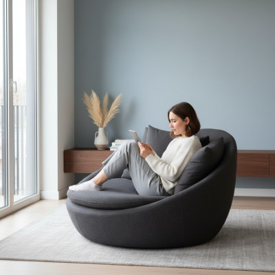 Poltrona Imbottita Posti a Sedere Design Moderno Grigio Lounge Lusso Salotto Club