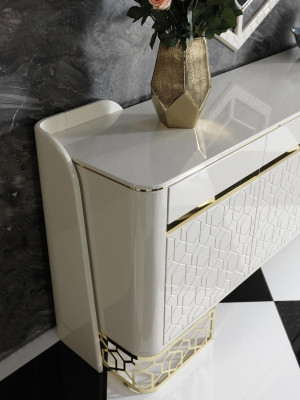 Set da pranzo moderno: tavolo 4 sedie credenza comò 6 pezzi