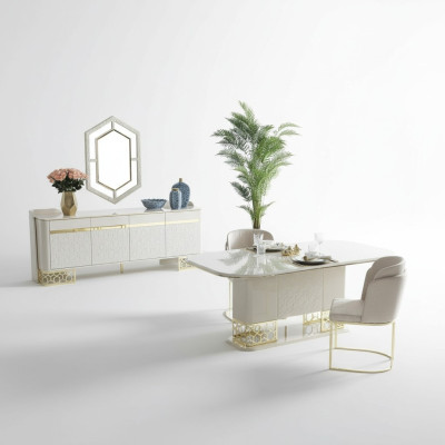 Set da pranzo moderno: tavolo 4 sedie credenza comò 6 pezzi