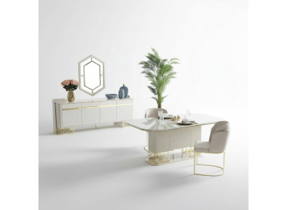 Set da pranzo moderno: tavolo 4 sedie credenza comò 6 pezzi