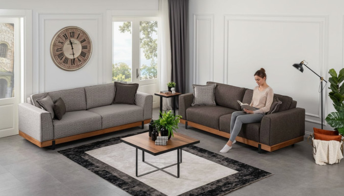 Set di divani di lusso Marrone Divano 3+3 posti Divano in tessuto Design di lusso